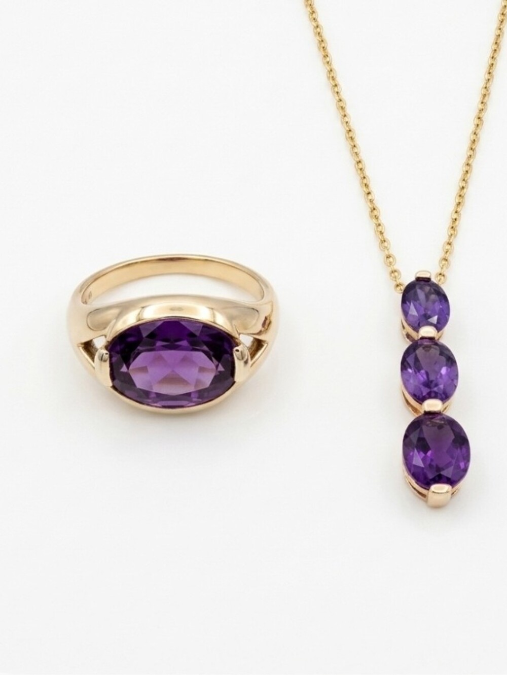 Vintage Ross Simons Yellow Gold Vermeil Size 8 Amethyst Ring & Necklace 18"